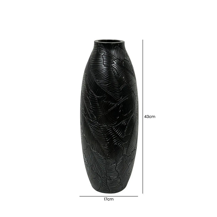 Black Leaf Textured Polyresin Vase Lina Home