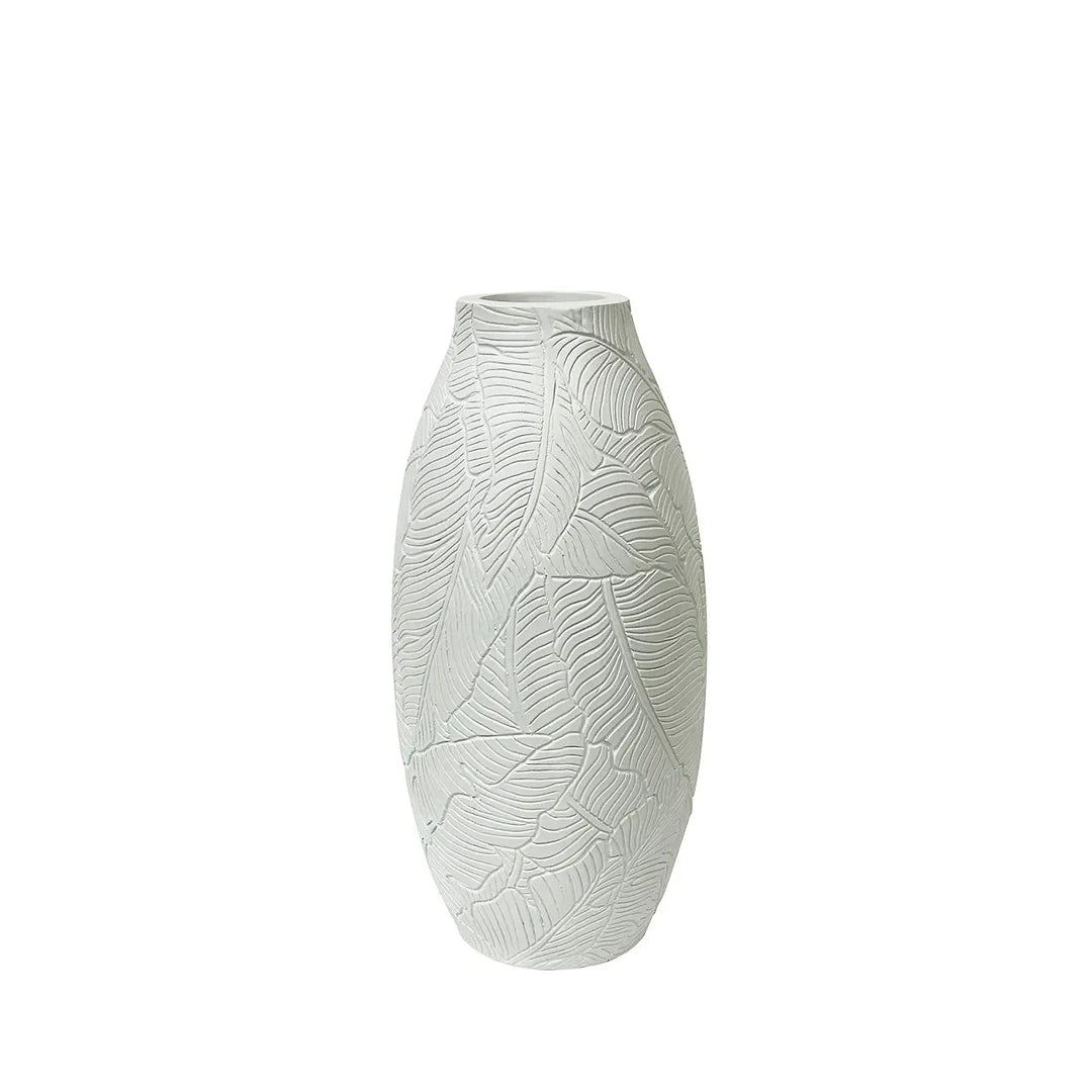 White Leaves Polyresin Vase Lina Home