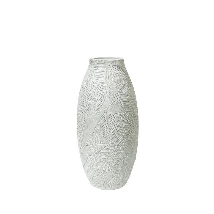 White Leaves Polyresin Vase Lina Home