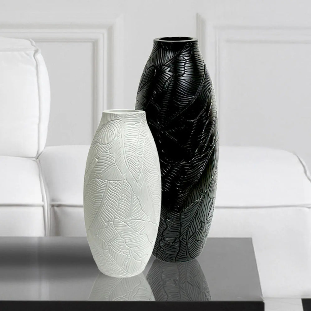 White Leaves Polyresin Vase Lina Home