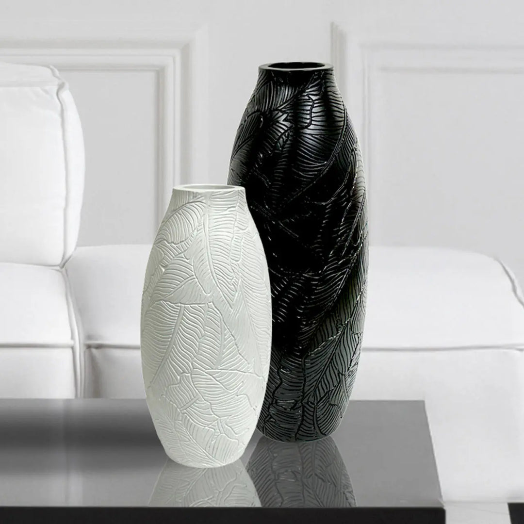 White Leaves Polyresin Vase Lina Home