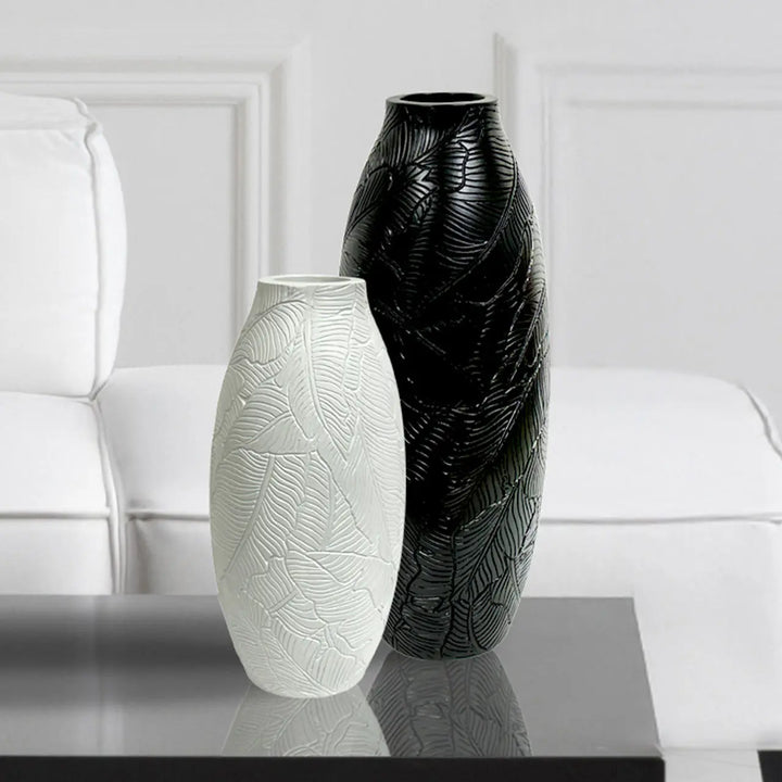 White Leaves Polyresin Vase Lina Home