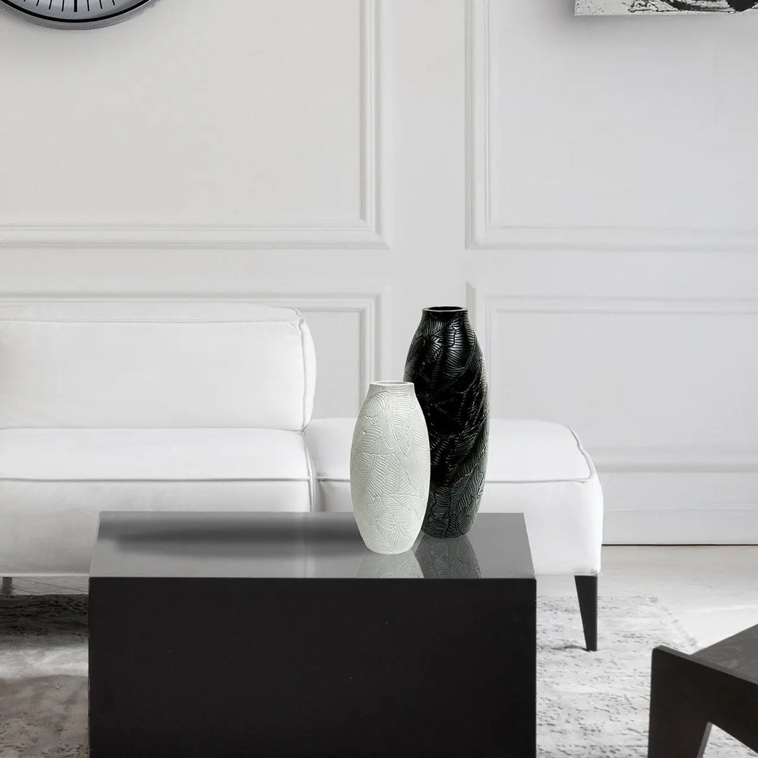 White Leaves Polyresin Vase Lina Home