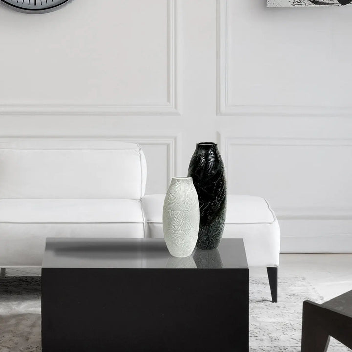 White Leaves Polyresin Vase Lina Home