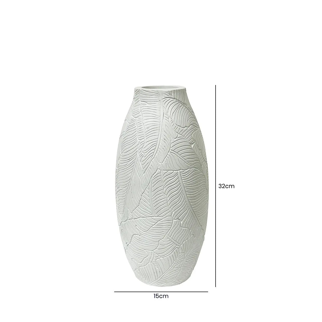 White Leaves Polyresin Vase Lina Home