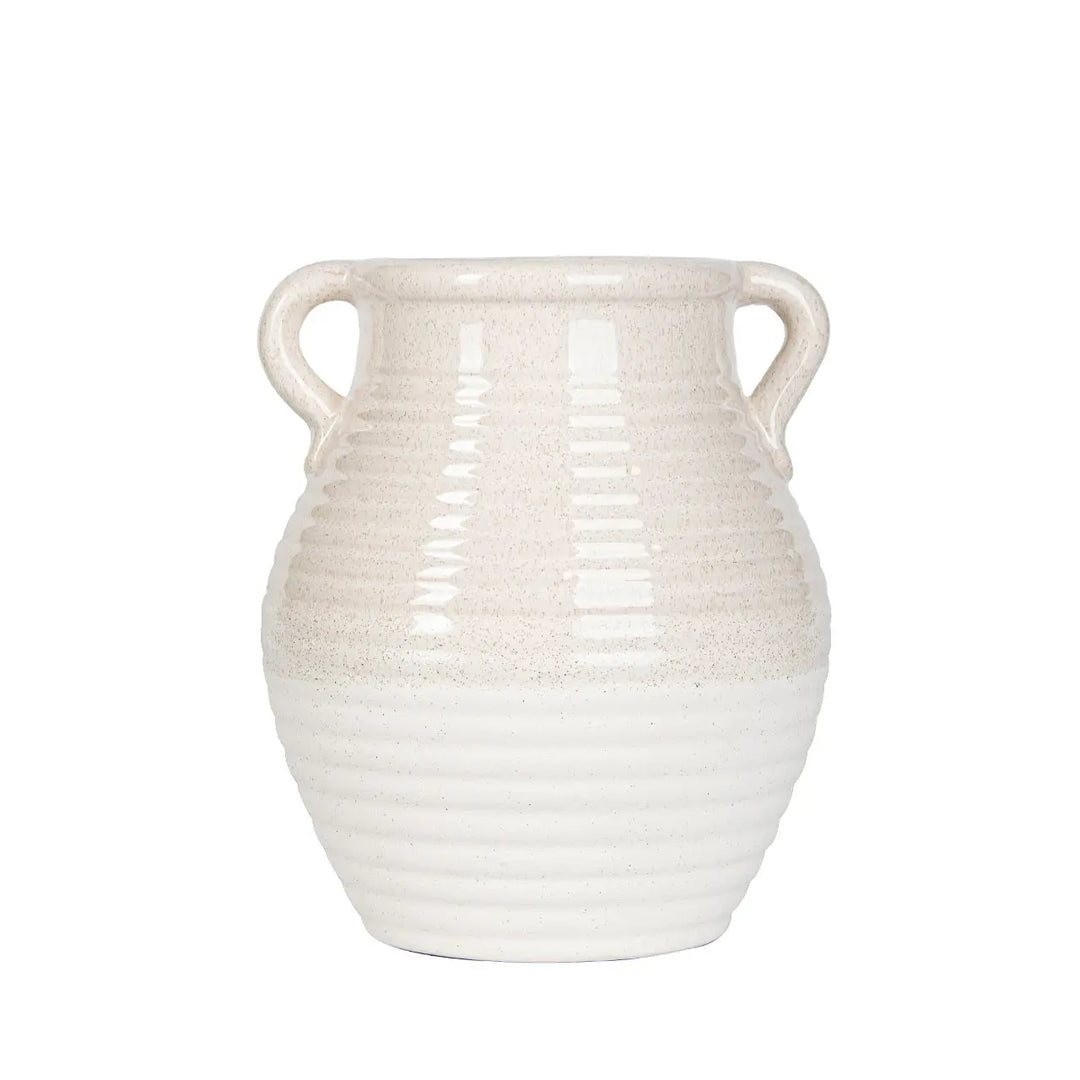 Beige and White Ribbed Ceramic Vase Lina Home