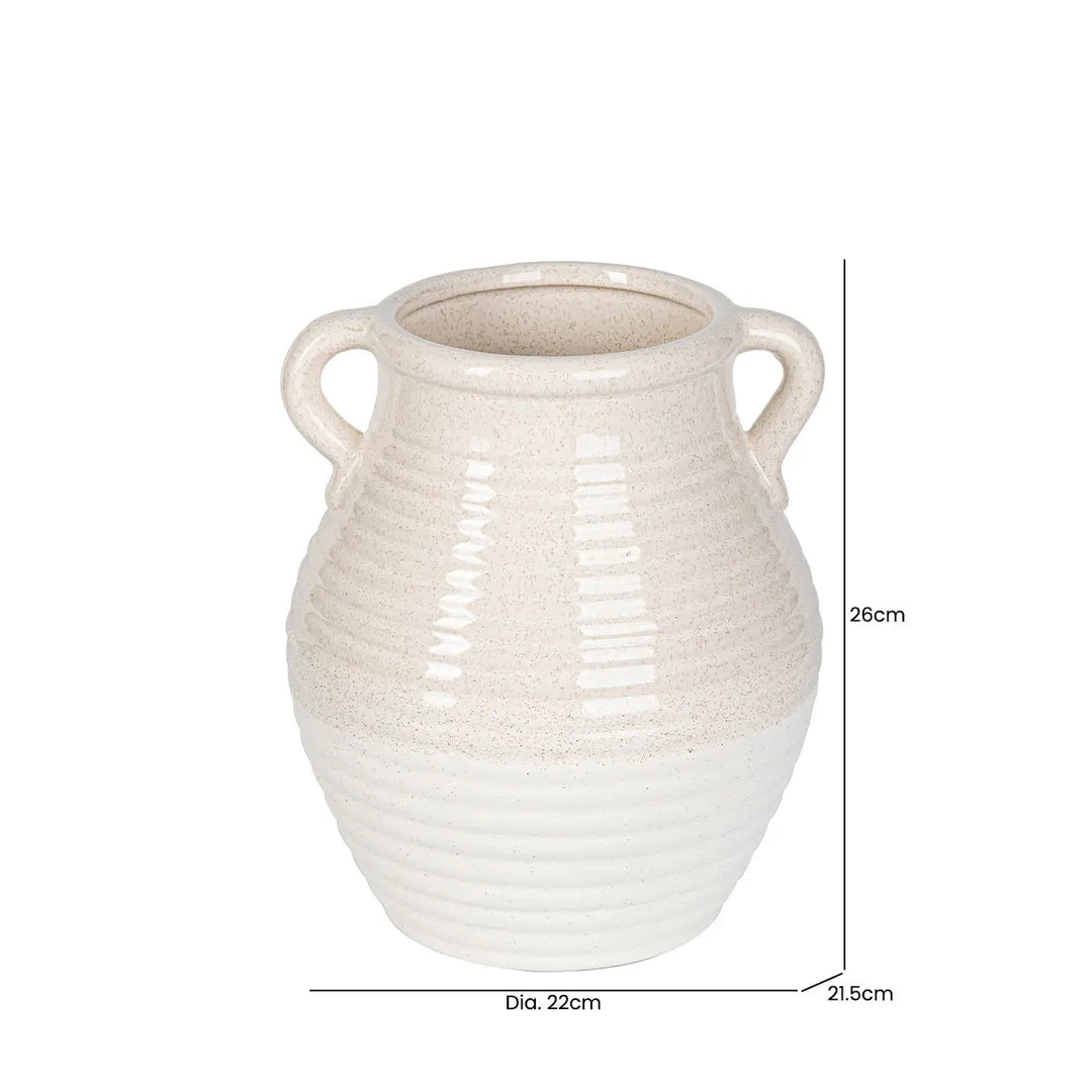 Beige and White Ribbed Ceramic Vase Lina Home