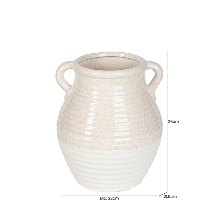 Beige and White Ribbed Ceramic Vase Lina Home