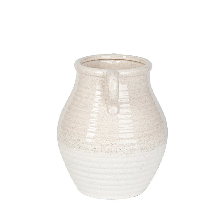 Beige and White Ribbed Ceramic Vase Lina Home