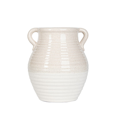 Beige and White Ribbed Ceramic Vase Lina Home