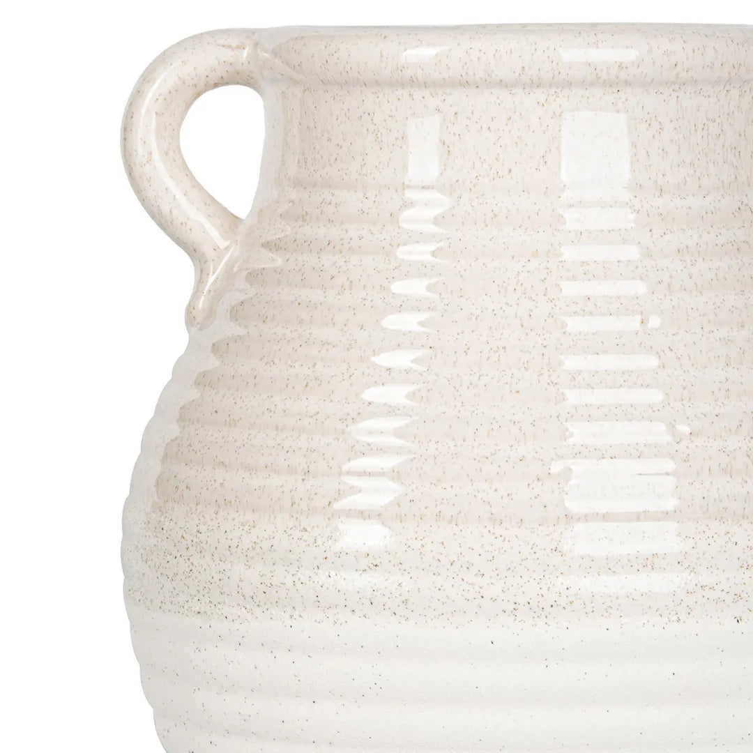 Beige and White Ribbed Ceramic Vase Lina Home