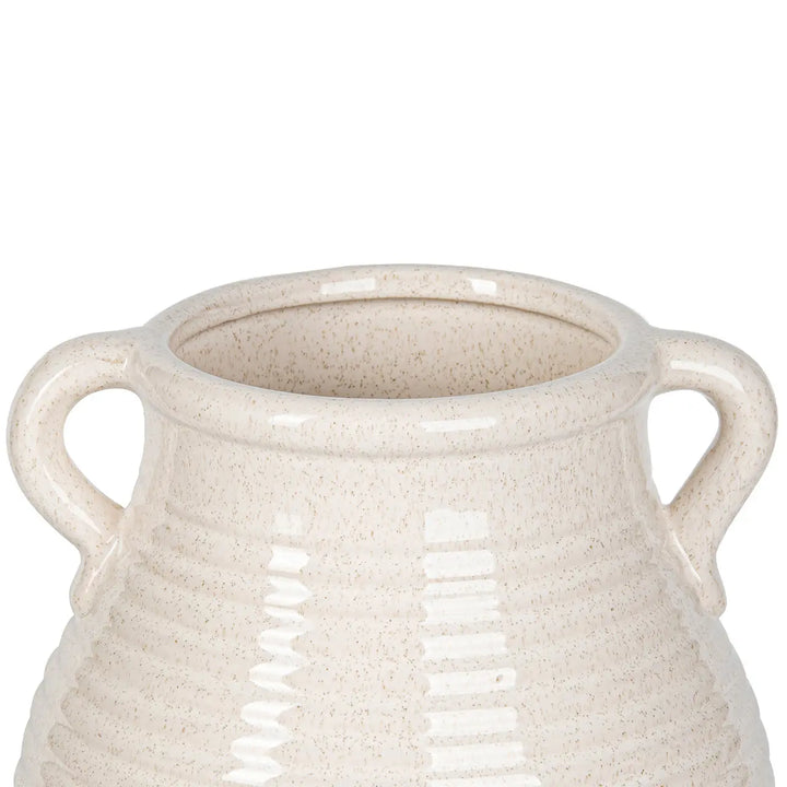 Beige and White Ribbed Ceramic Vase Lina Home