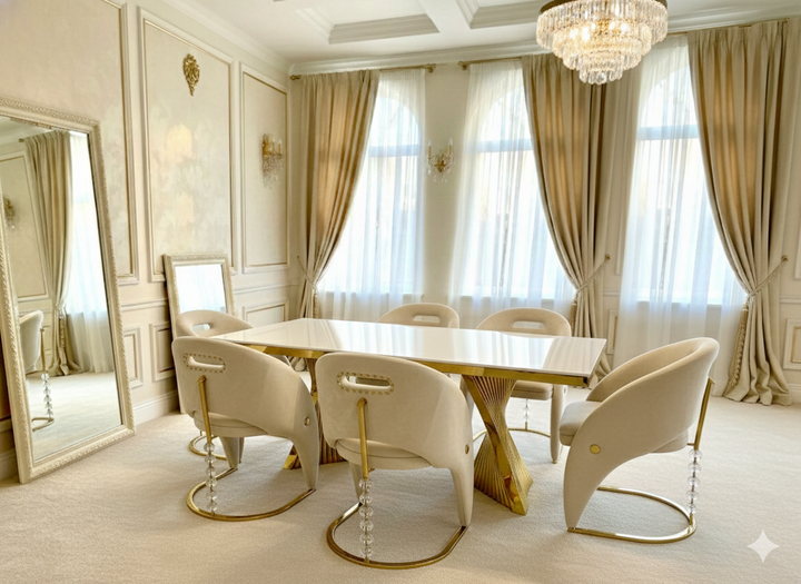 Regency 160cm Cream & Gold Marble Dining Table