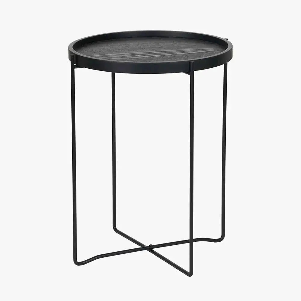 Voss Black Wood Veneer and Black Metal Side Table  Nicholas John Interiors
