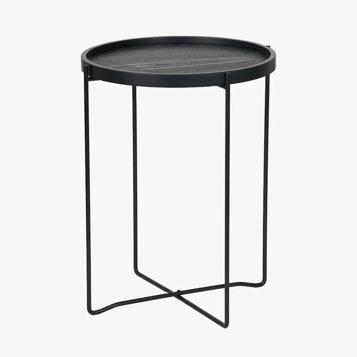 Voss Black Wood Veneer and Black Metal Side Table  Nicholas John Interiors