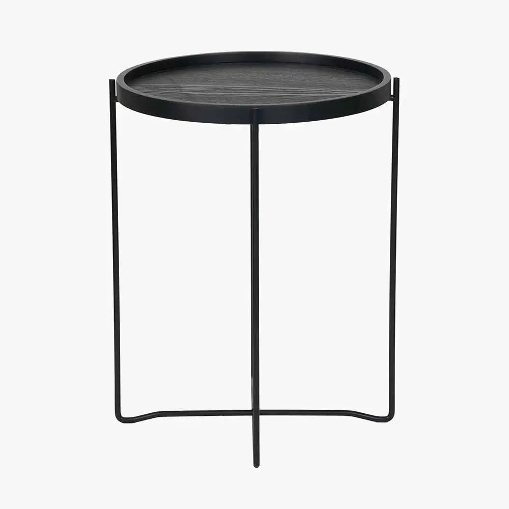 Voss Black Wood Veneer and Black Metal Side Table  Nicholas John Interiors