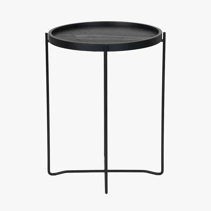 Voss Black Wood Veneer and Black Metal Side Table  Nicholas John Interiors