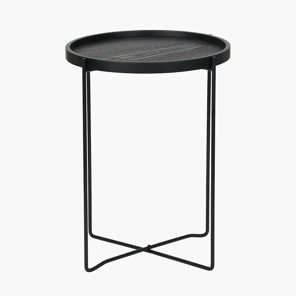 Voss Black Wood Veneer and Black Metal Side Table  Nicholas John Interiors