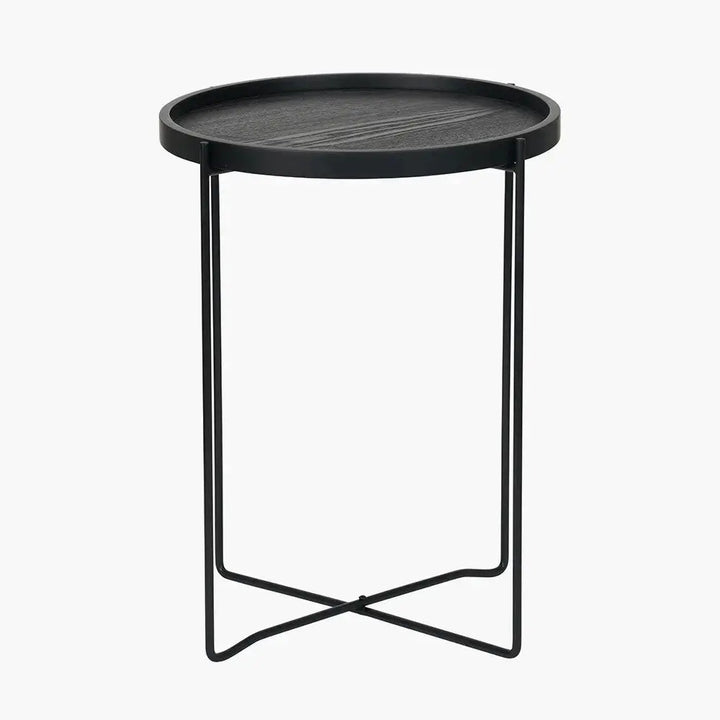 Voss Black Wood Veneer and Black Metal Side Table  Nicholas John Interiors