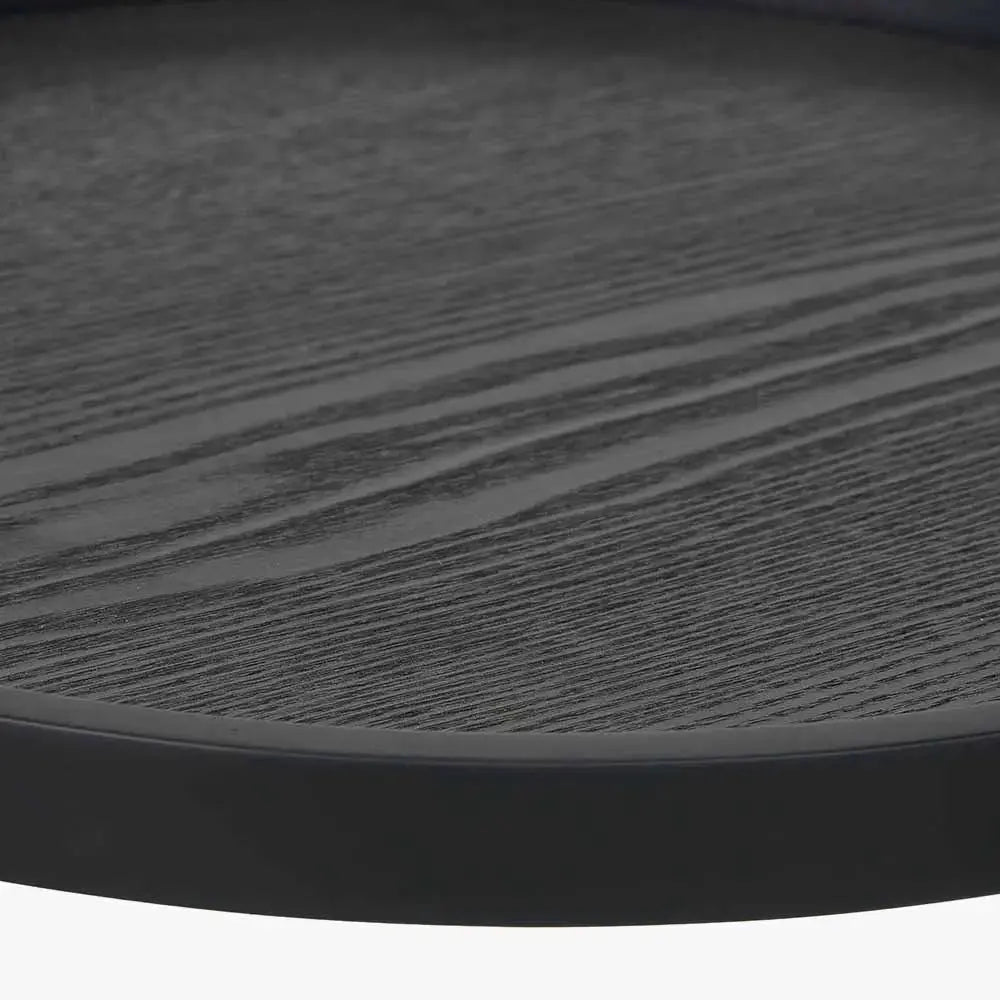Voss Black Wood Veneer and Black Metal Side Table  Nicholas John Interiors