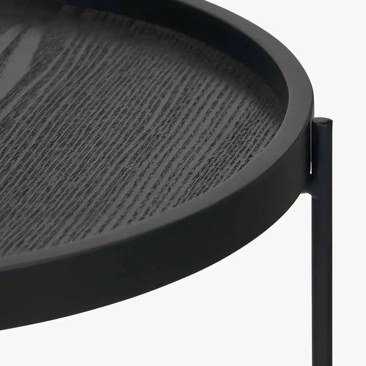 Voss Black Wood Veneer and Black Metal Side Table  Nicholas John Interiors