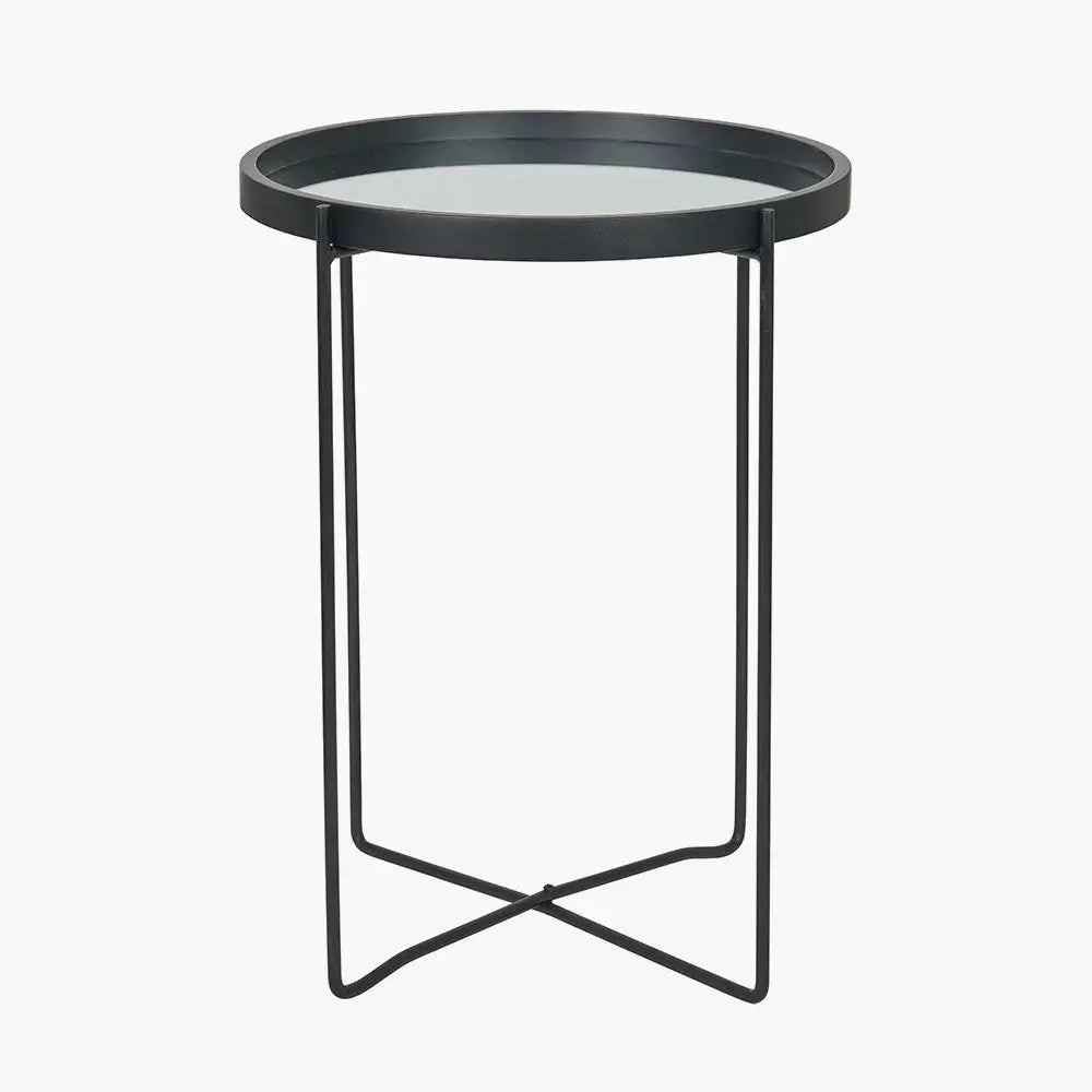 Voss Mirrored Glass and Black Wood Veneer Side Table  Nicholas John Interiors