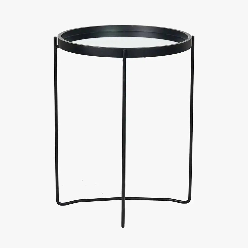 Voss Mirrored Glass and Black Wood Veneer Side Table  Nicholas John Interiors