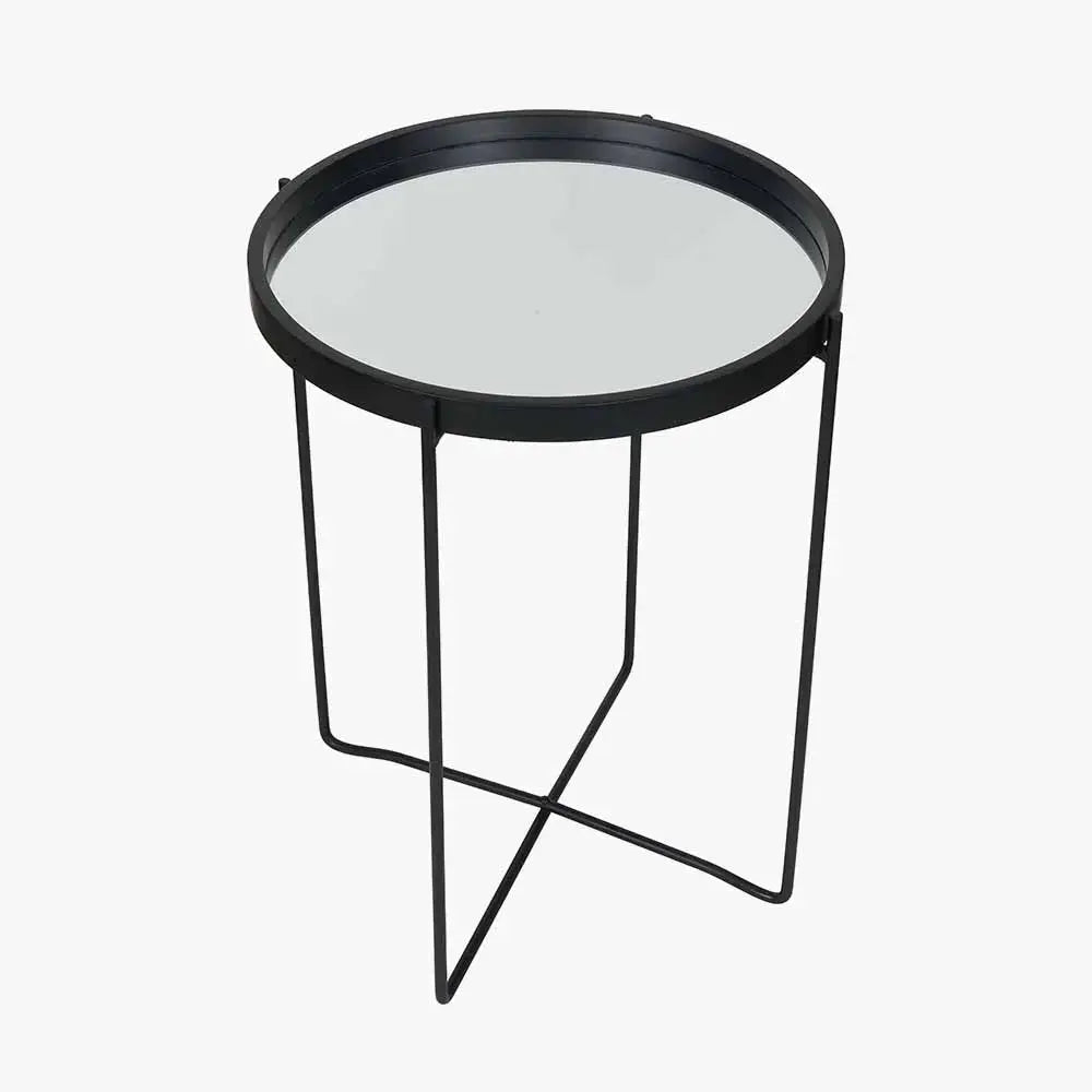 Voss Mirrored Glass and Black Wood Veneer Side Table  Nicholas John Interiors