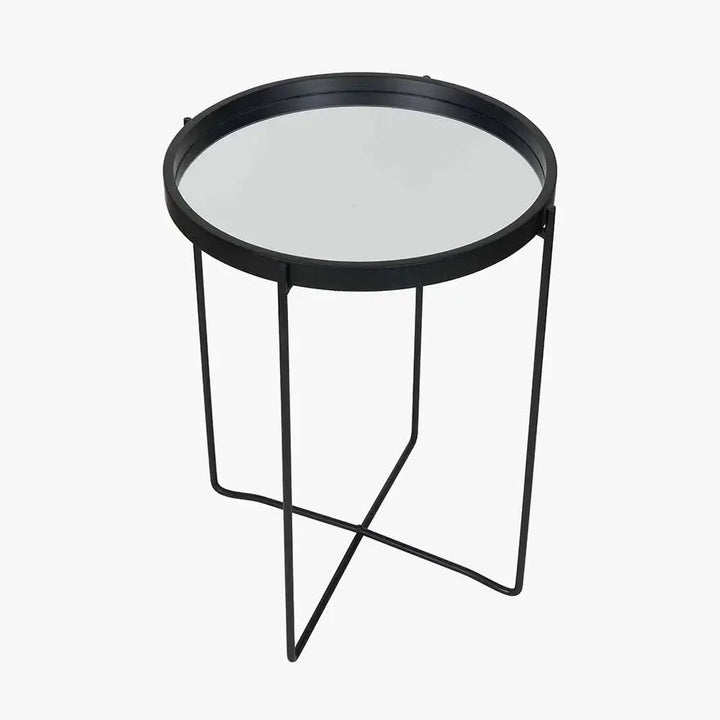 Voss Mirrored Glass and Black Wood Veneer Side Table  Nicholas John Interiors