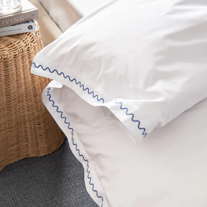 Christy Wave Embroidery Duvet Set in China Blue