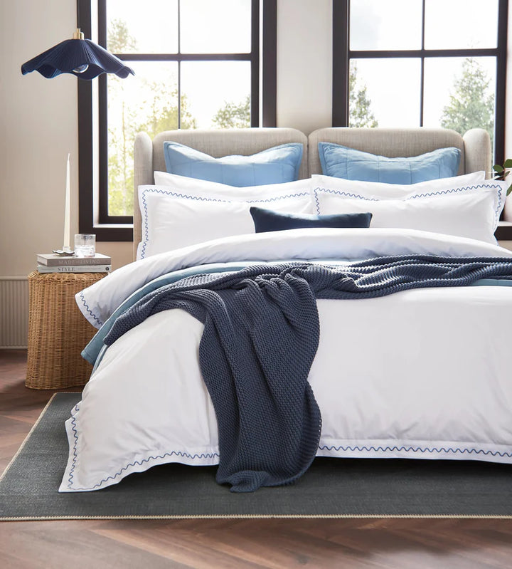 Christy Wave Embroidery Duvet Set in China Blue