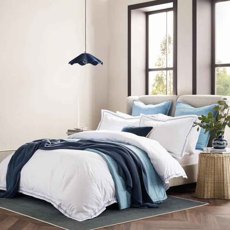 Christy Wave Embroidery Duvet Set in China Blue