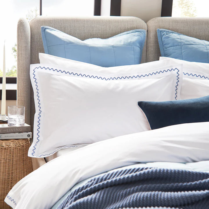 Christy Wave Embroidery Duvet Set in China Blue
