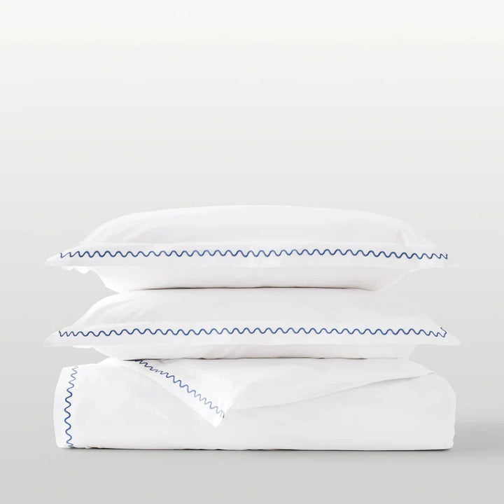 Christy Wave Embroidery Duvet Set in China Blue