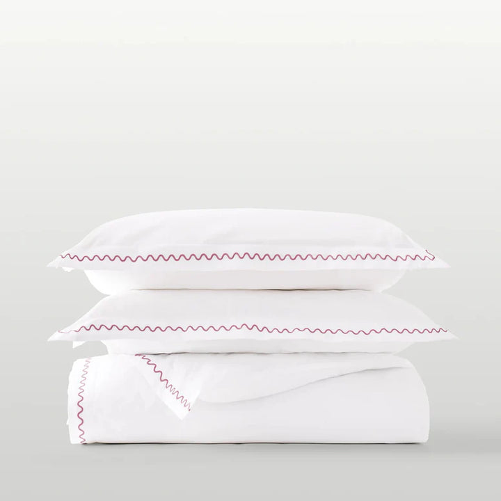 Christy Wave Embroidery Duvet Set in Rose Pink