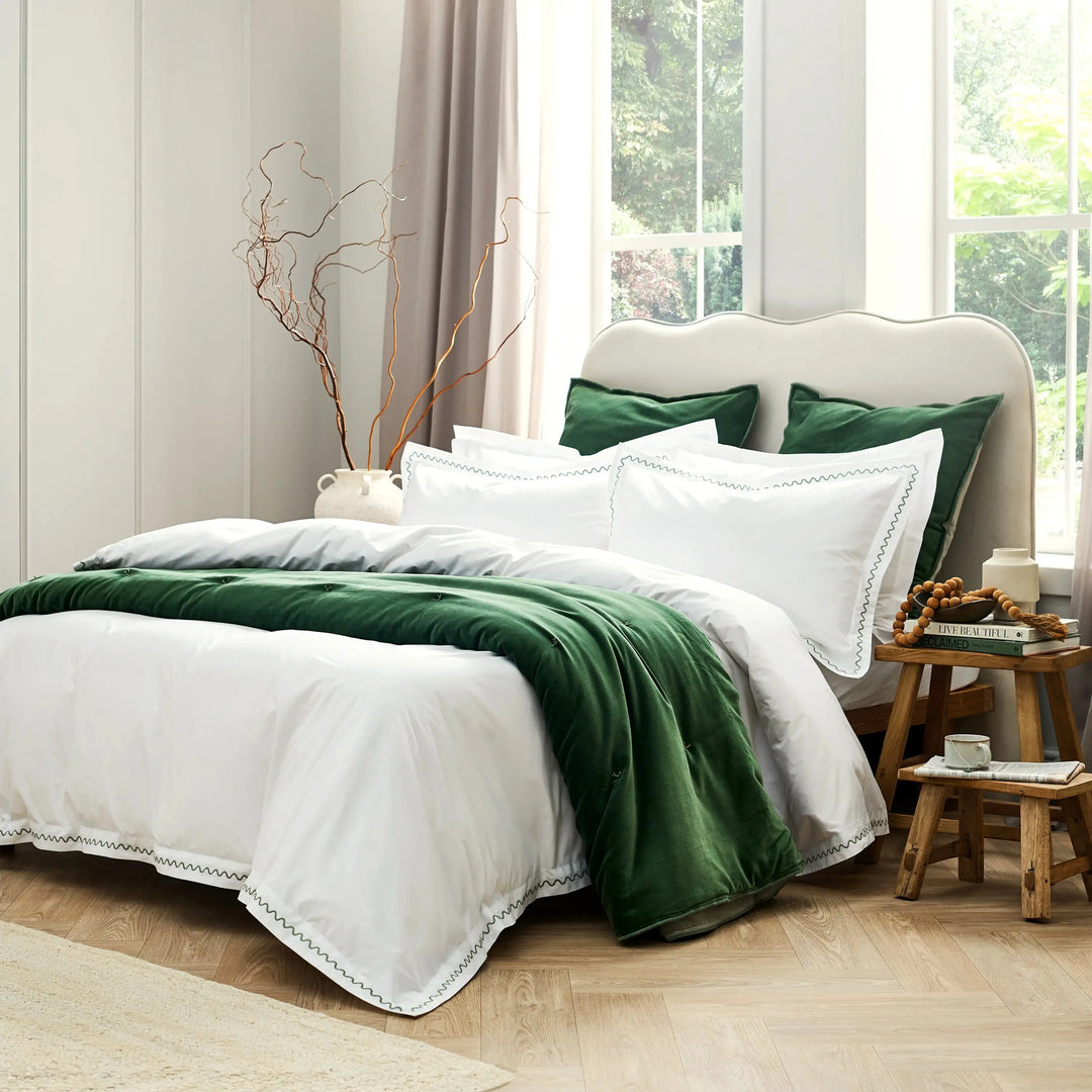 Christy Wave Embroidery Duvet Set in Sage Green