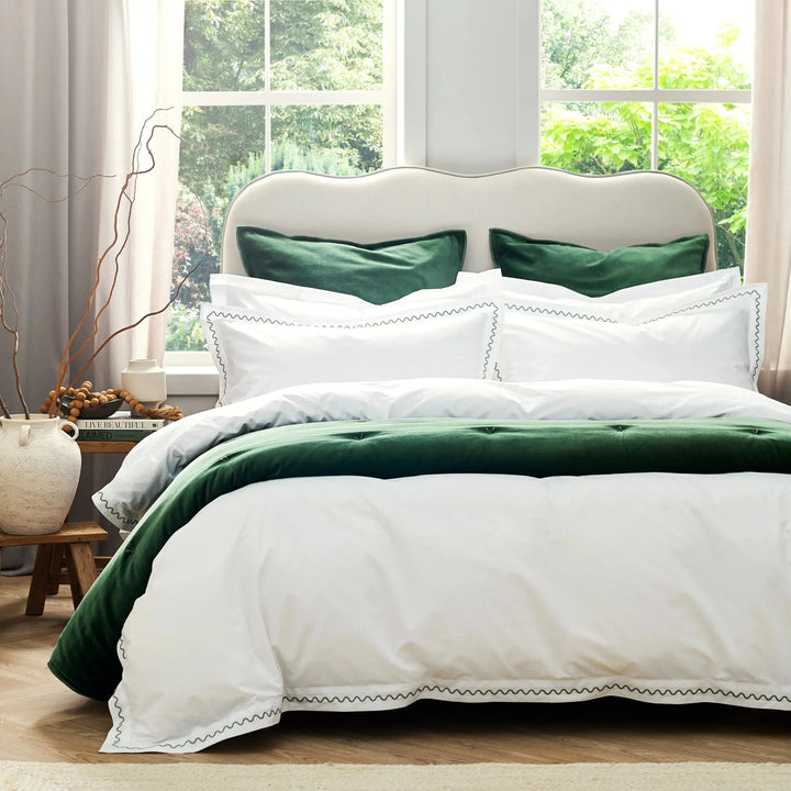 Christy Wave Embroidery Duvet Set in Sage Green