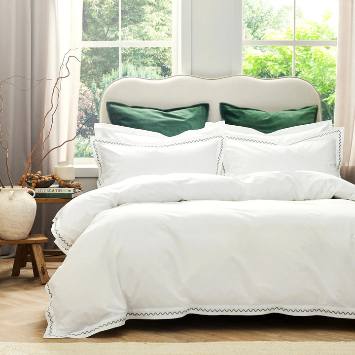 Christy Wave Embroidery Duvet Set in Sage Green
