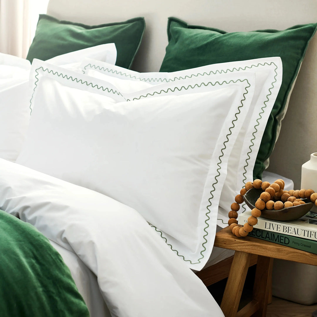 Christy Wave Embroidery Duvet Set in Sage Green