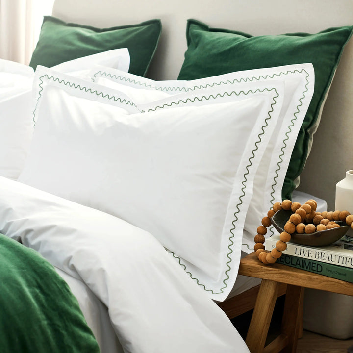 Christy Wave Embroidery Duvet Set in Sage Green