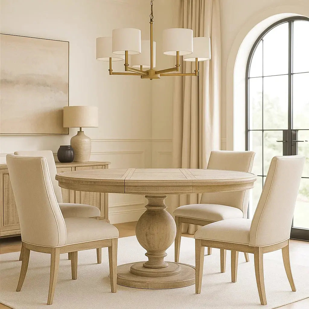 Westwood Round Rustic Pine Wood Extending Dining Table Gallery