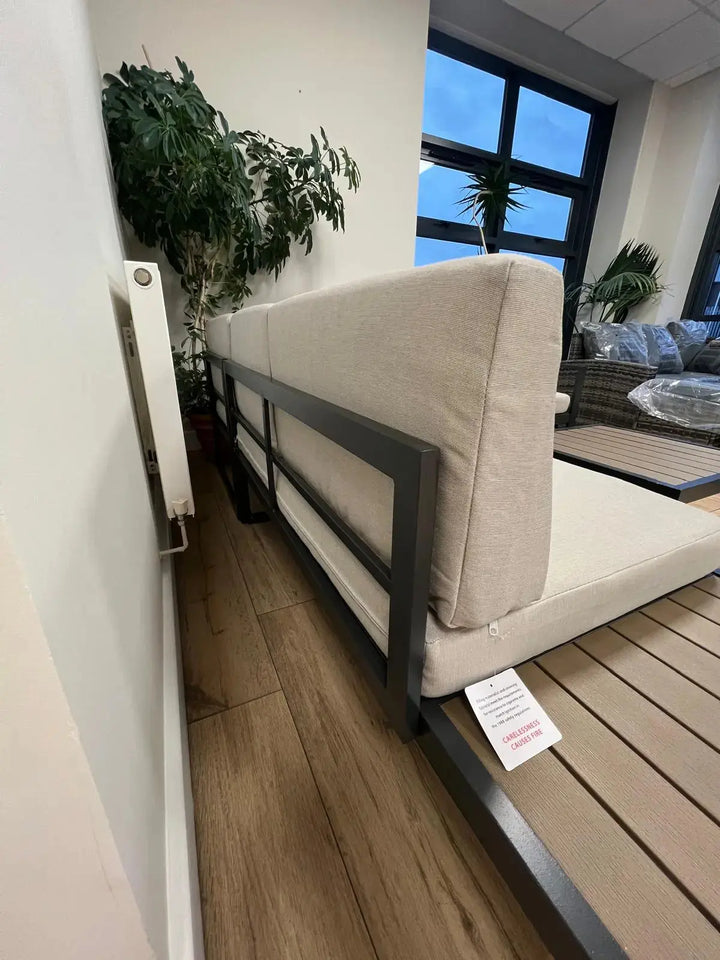 Aluminium Corner Lounge Set with Dark Grey Frame and Beige Cushions UCPMJ