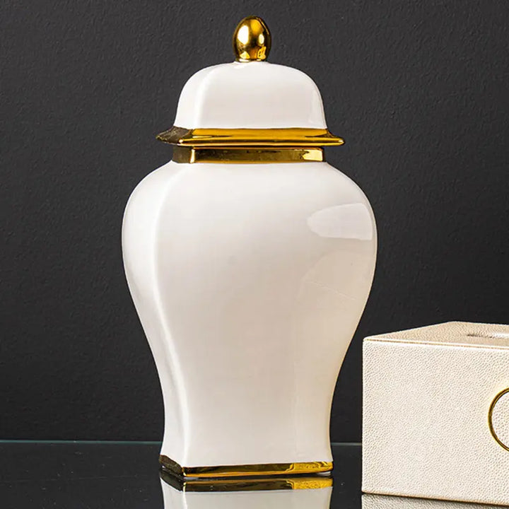 White Ginger Jar with Gold Lid Lina Home