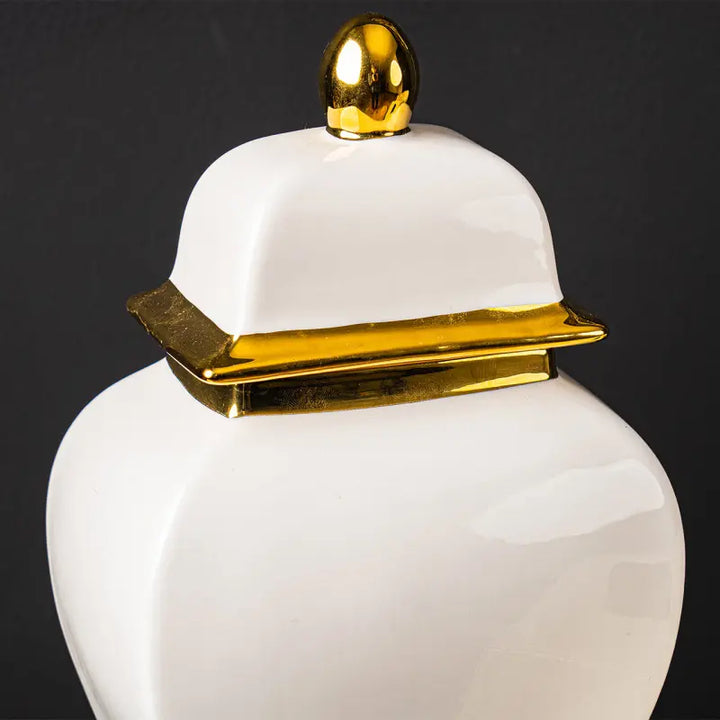 White Ginger Jar with Gold Lid Lina Home