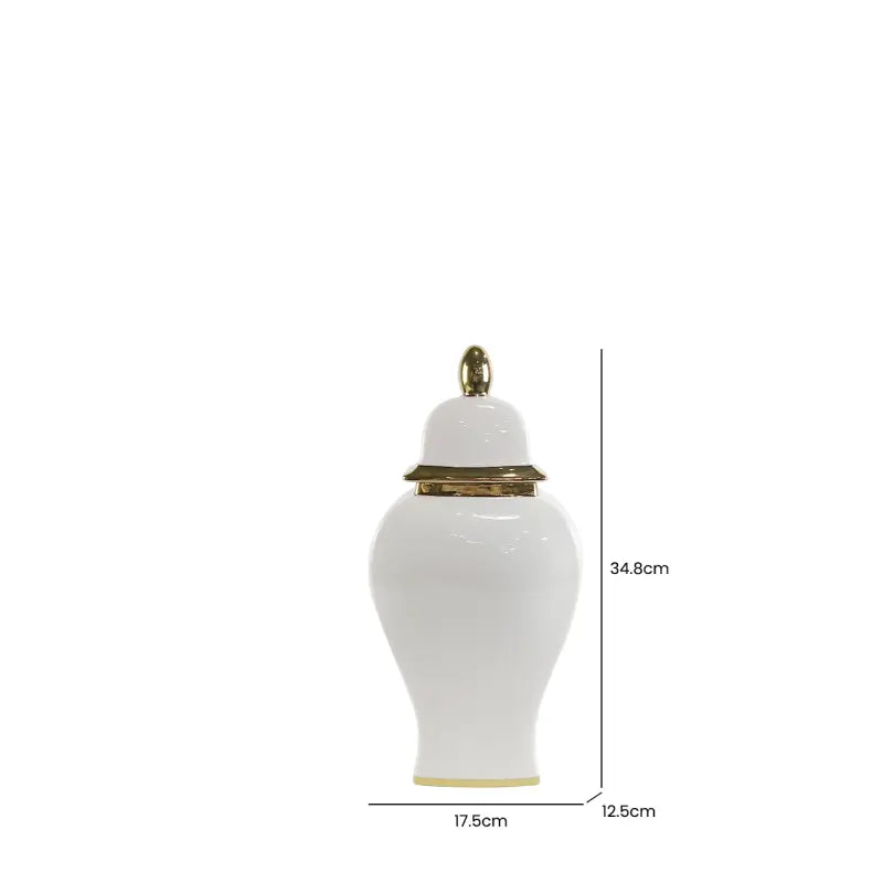 White Ginger Jar with Gold Lid Lina Home