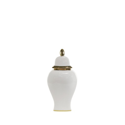 White 34.8cm Ginger Jar with Gold Lid Lina Home