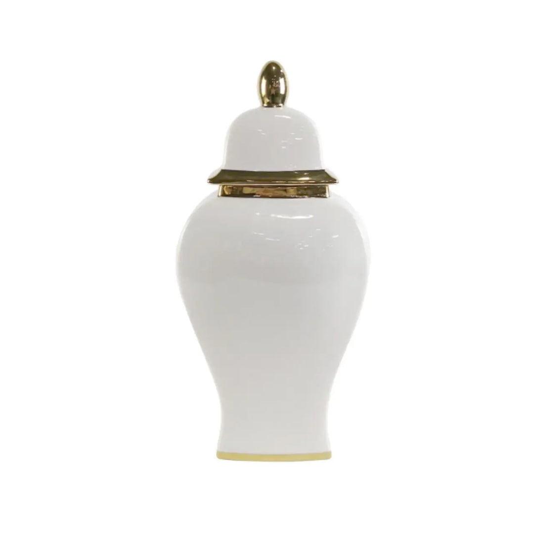 White Ginger Jar With Gold Lid - 42.6 cm Lina Home