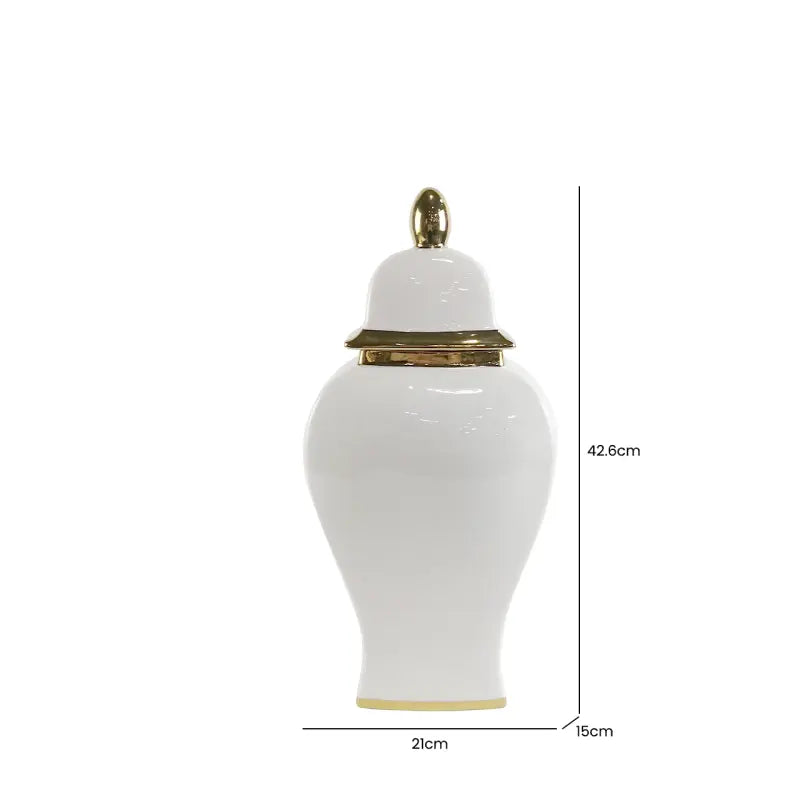 White Ginger Jar With Gold Lid - 42.6 cm Lina Home