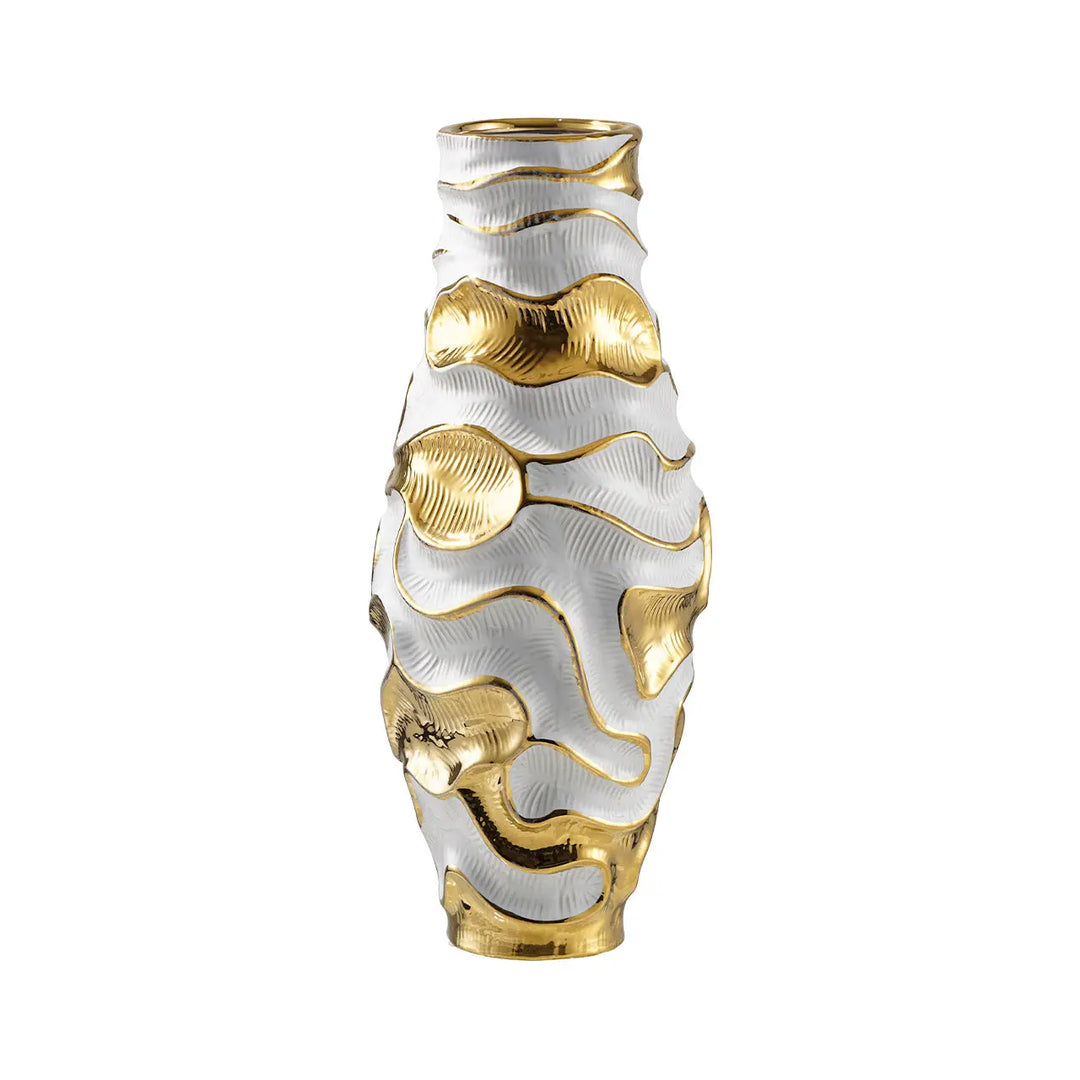 White and Gold Textured Ripples Design Vase – 36 cm Lina Home