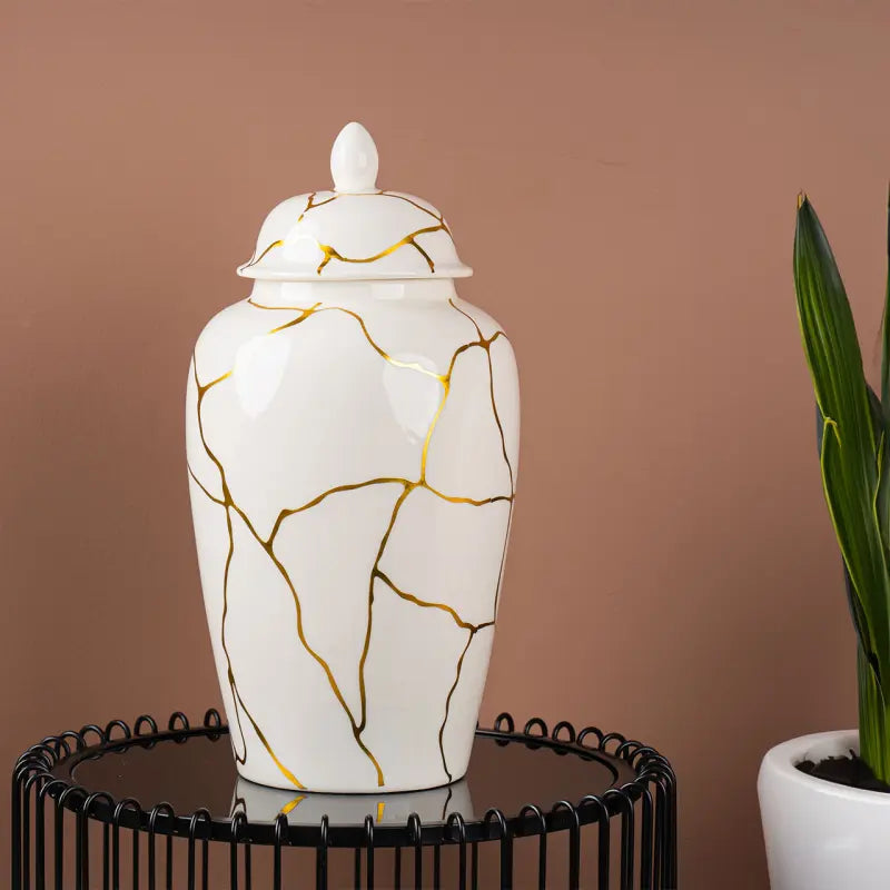 White and Gold Ginger Jar Lina Home